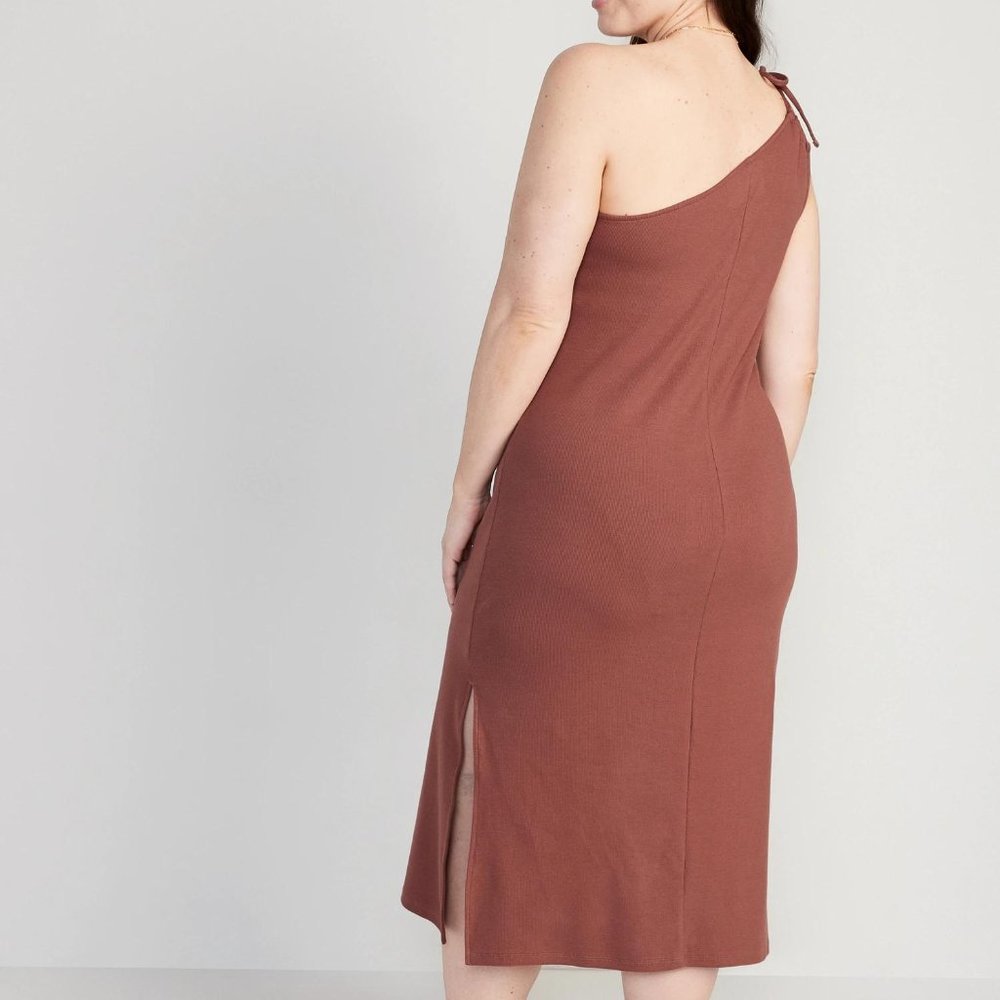 Old Navy Fitted One-Shoulder Double-Strap Rib-Knit Midi Dress for Women New - Picture 7 of 7